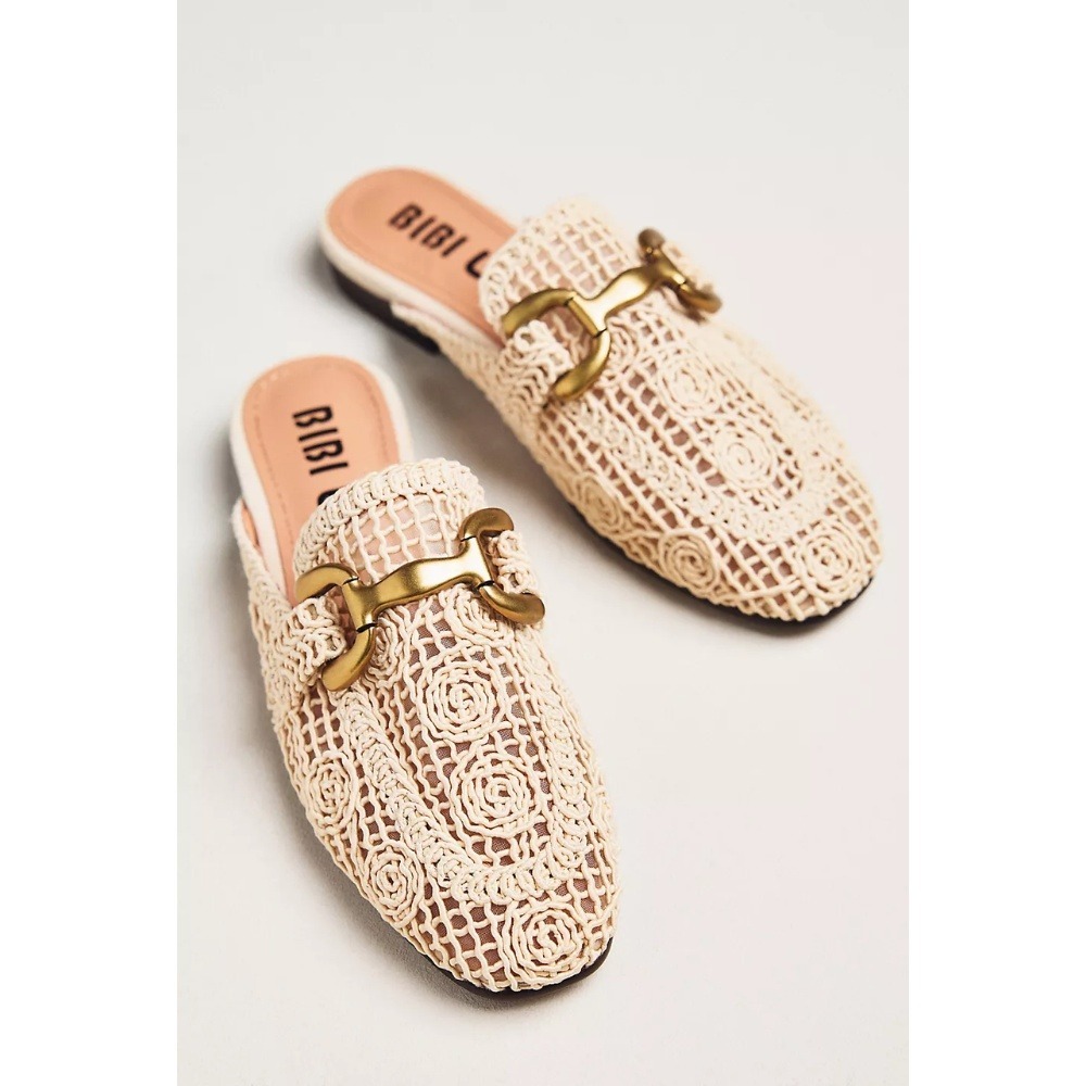 Anthropologie Bibi Lou Cream Crochet Mule Loafers